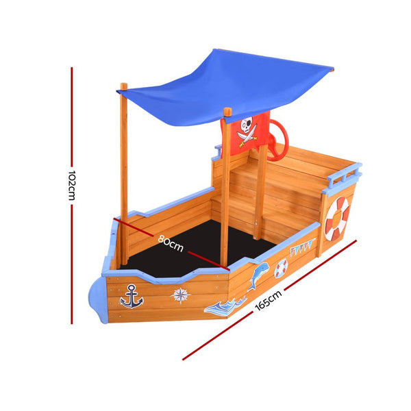 Wooden Boat Sandpit with Canopy Bench Seat - 165cm