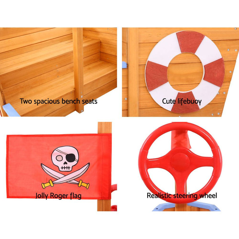 Wooden Boat Sandpit with Canopy Bench Seat - 165cm