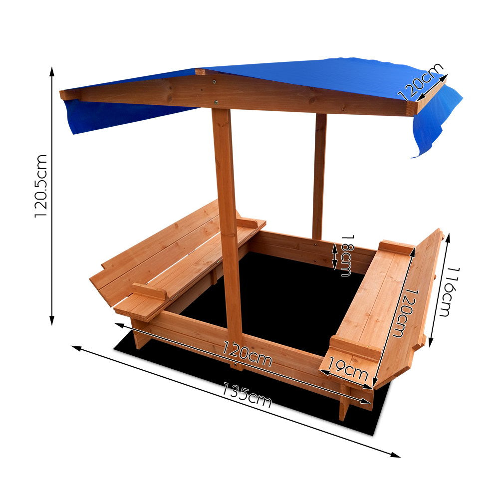 Mira Wooden Sandbox with Canopy – Natural – 120 cm