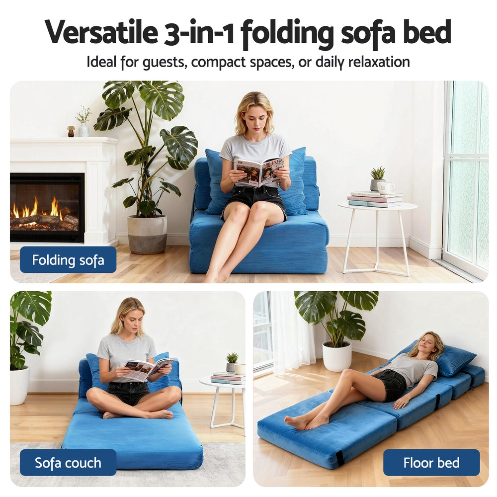 Armando Folding Sofa Bed – Blue – Single