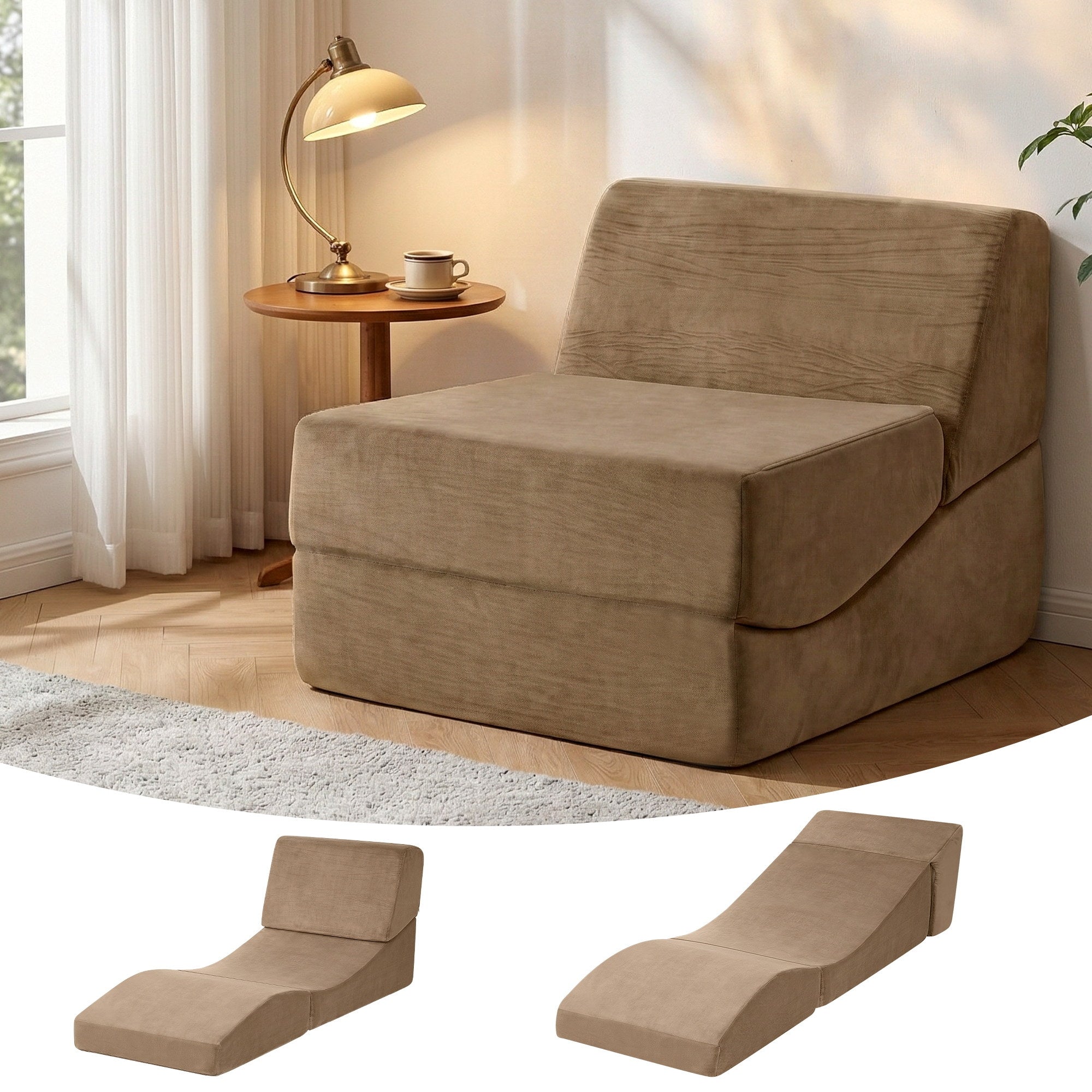 Folding Sofa Bed Convertible Armless Foam Floor Futon Lounger Couch Brown