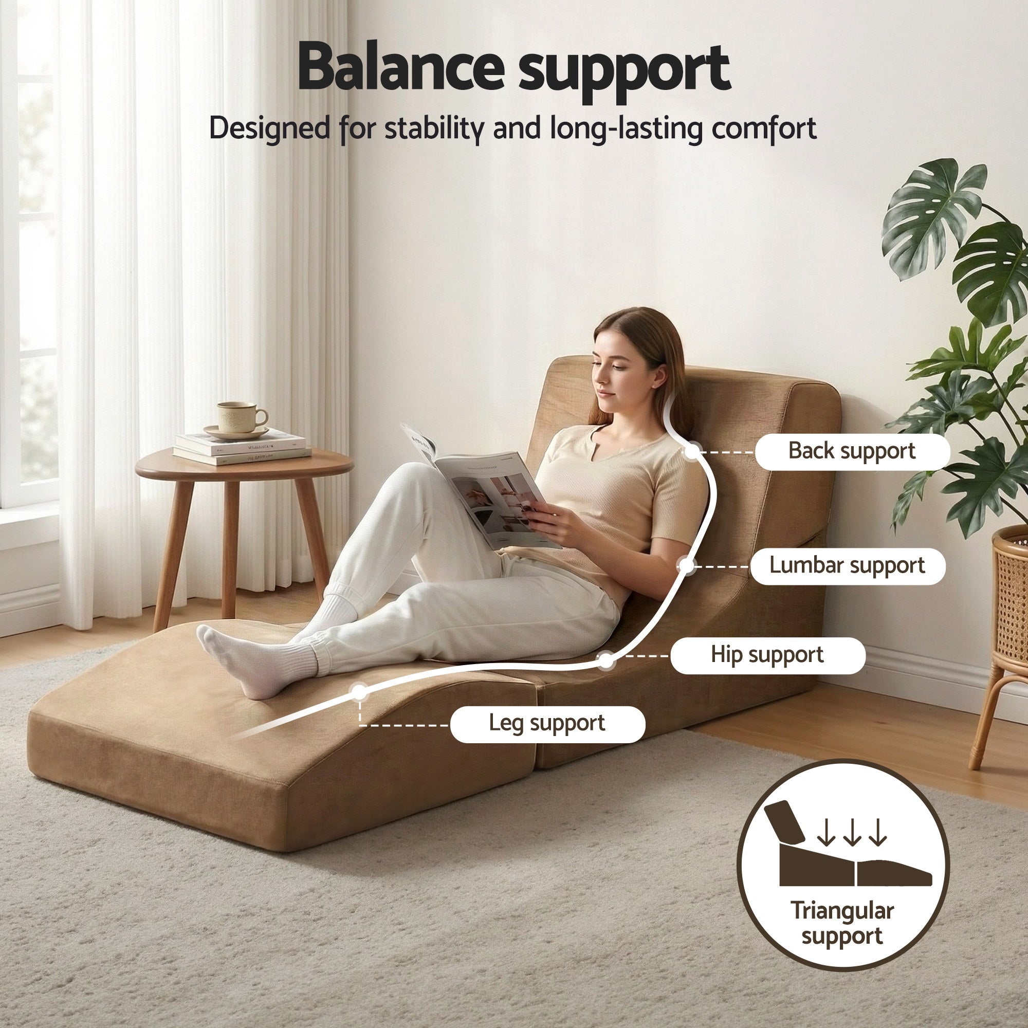 Breslin Folding Floor Futon – Brown / Wood – Single