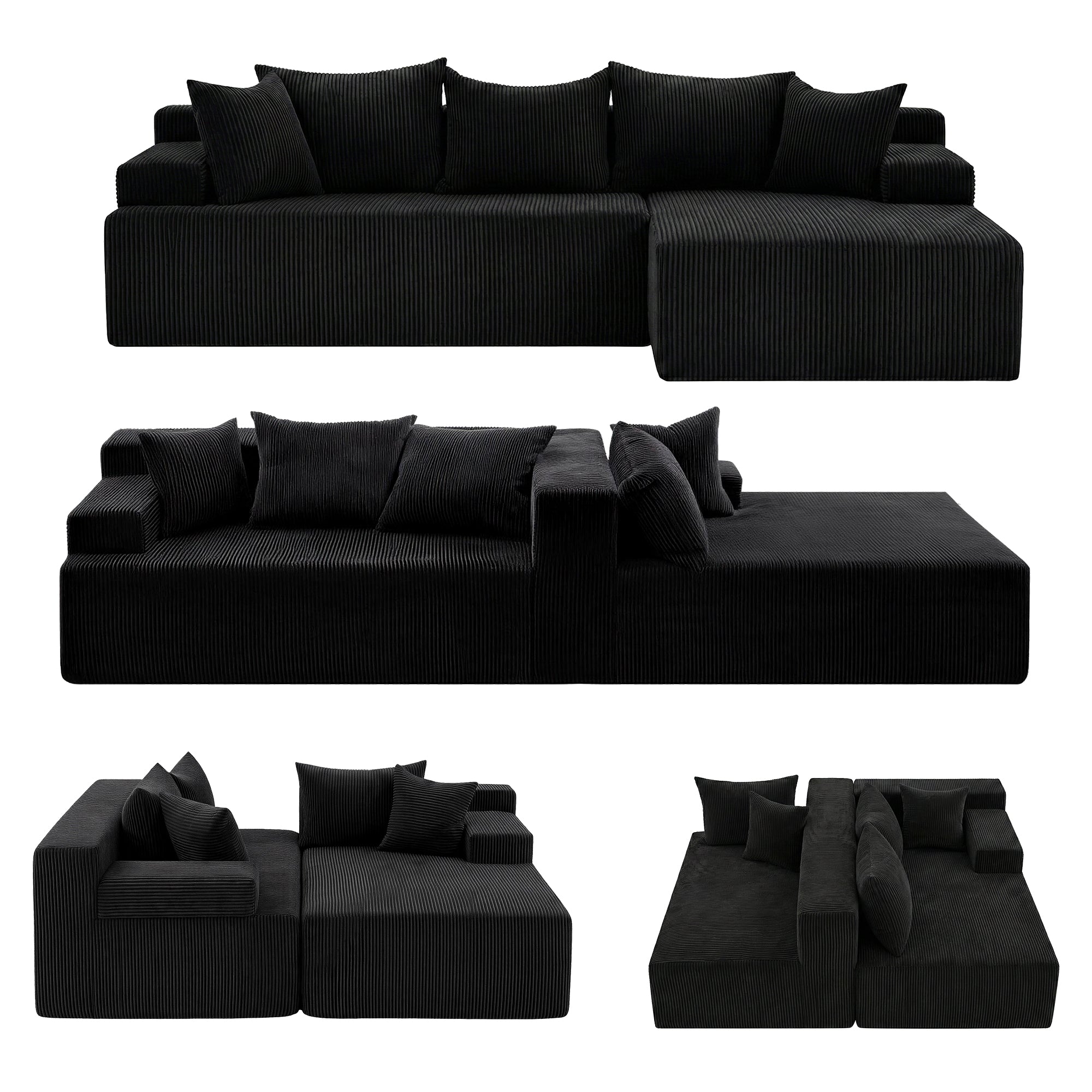Nivara Modular L-Shaped Sofa – Black – 4 Seats & Above