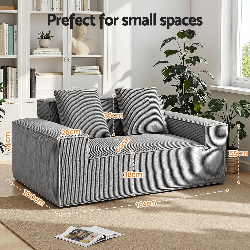 Rowan Corduroy Loveseat – Grey – 2 Seaters