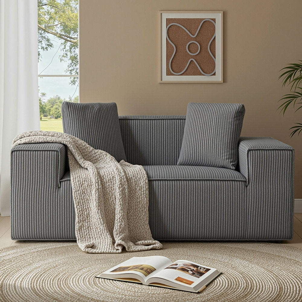 Rowan Corduroy Loveseat – Grey – 2 Seaters