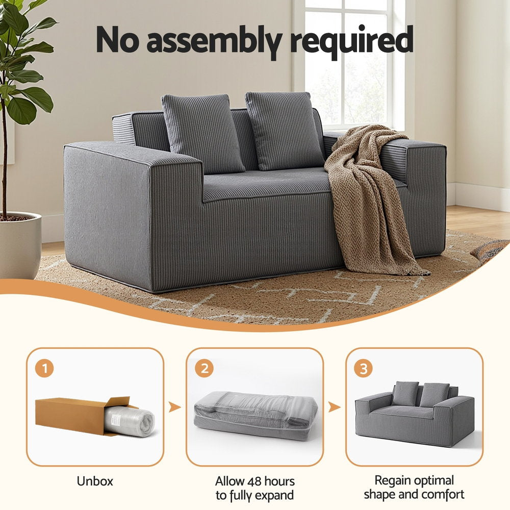 Rowan Corduroy Loveseat – Grey – 2 Seaters