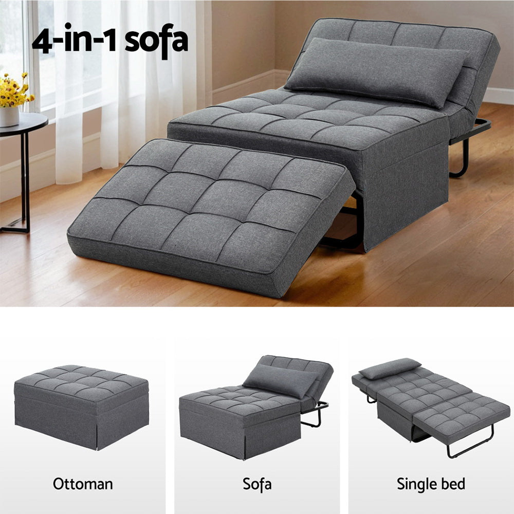 Marston Convertible Ottoman Sofa Bed – Grey – Single Seater