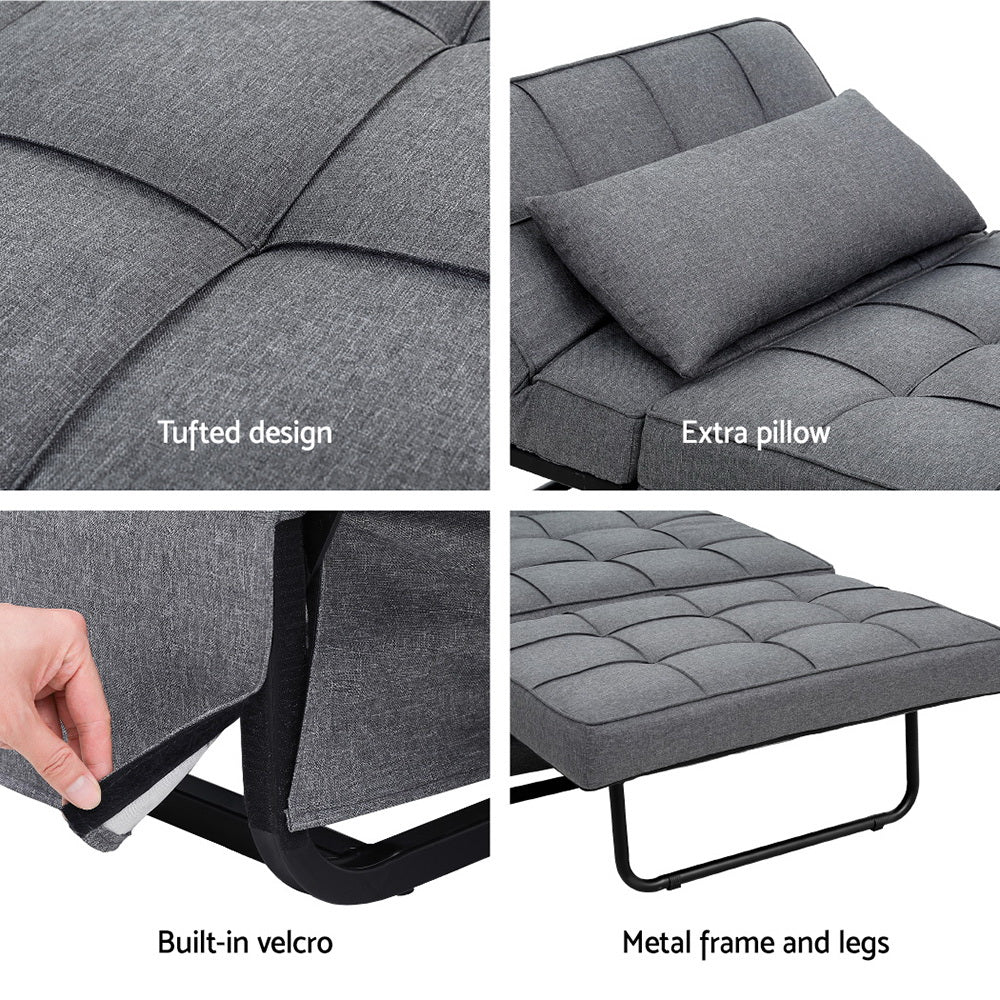 Marston Convertible Ottoman Sofa Bed – Grey – Single Seater