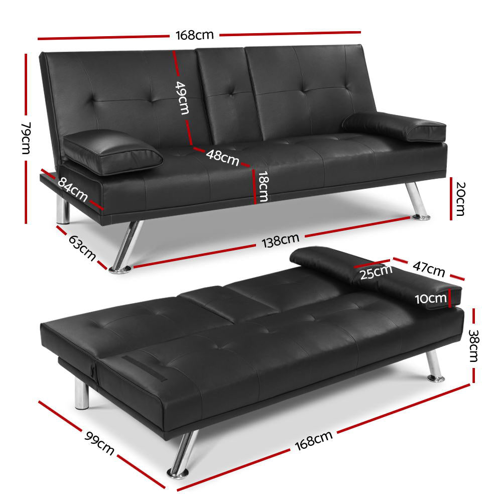 Calloway Leather Sofa Bed – Black – 168 cm