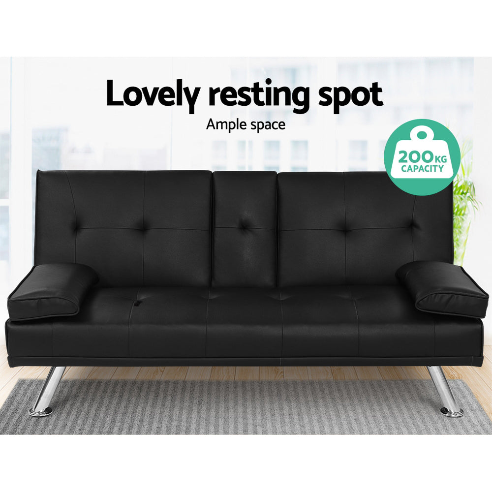 Calloway Leather Sofa Bed – Black – 168 cm
