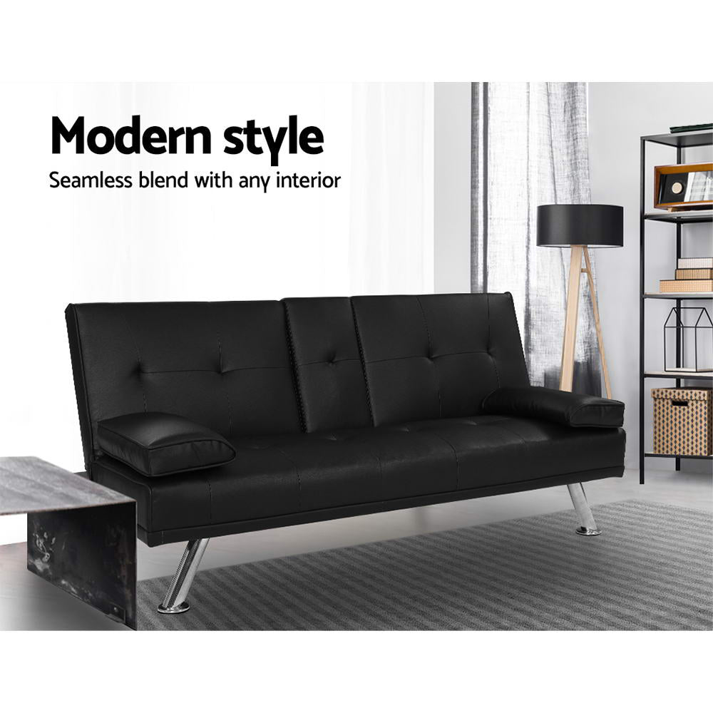 Calloway Leather Sofa Bed – Black – 168 cm