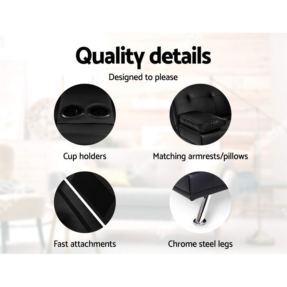 Calloway Leather Sofa Bed – Black – 168 cm