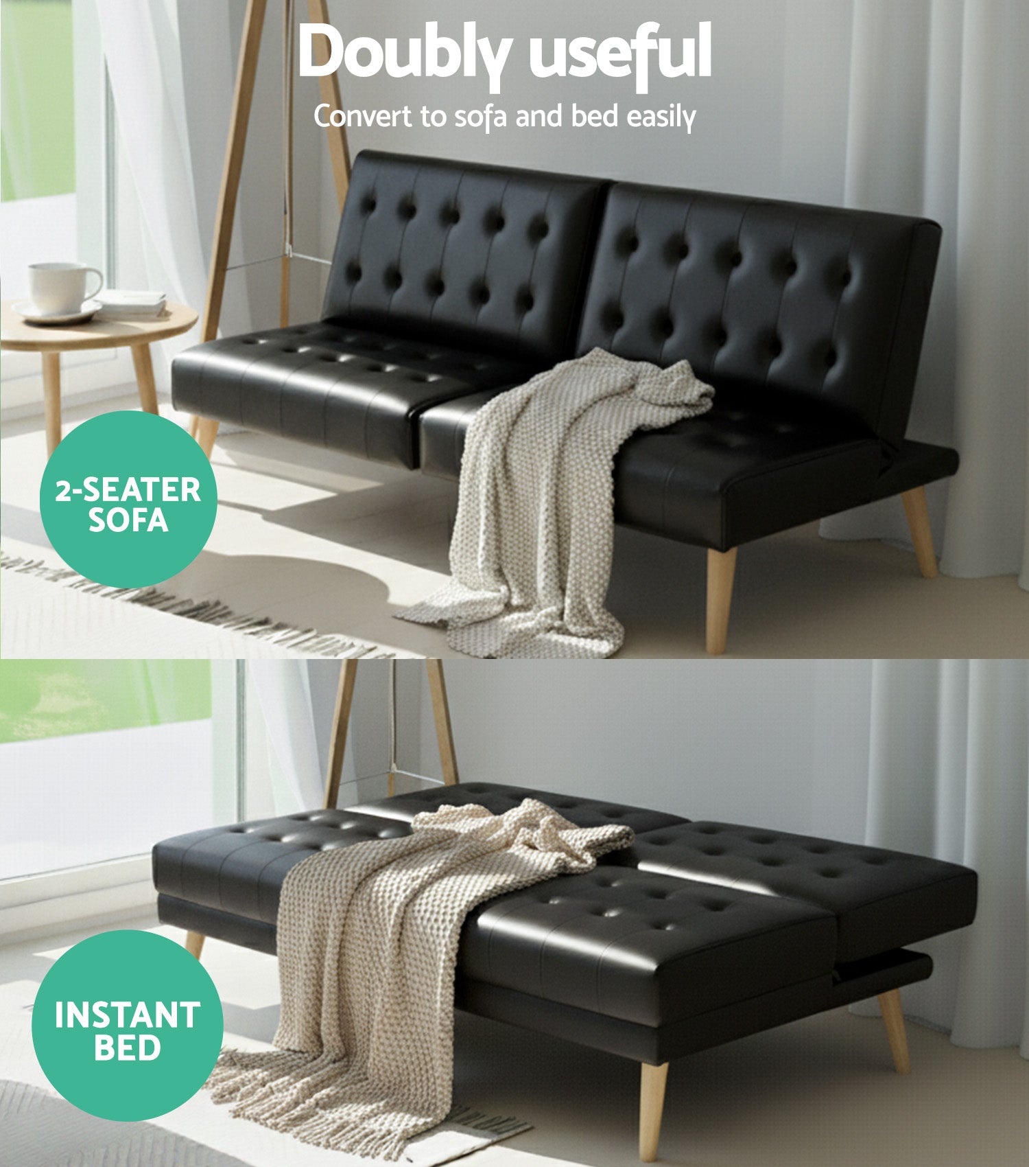 Meridian Recliner Sofa Bed – Black – Single Seater