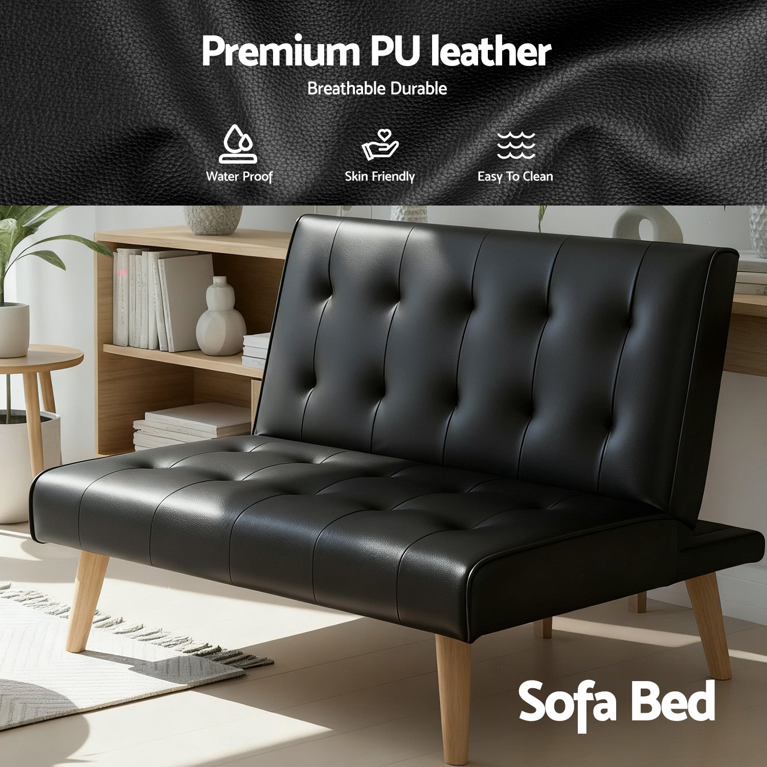 Meridian Recliner Sofa Bed – Black – Single Seater