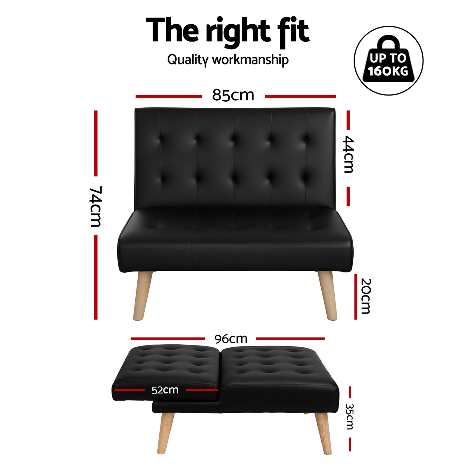 Solari Recliner Sofa – Black – Set of 2