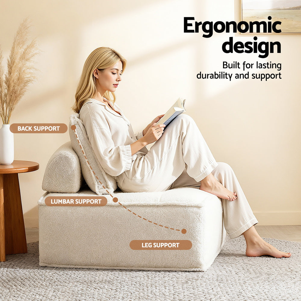 Harlow Floor Sofa Modular Lounge Set – White – Set of 3