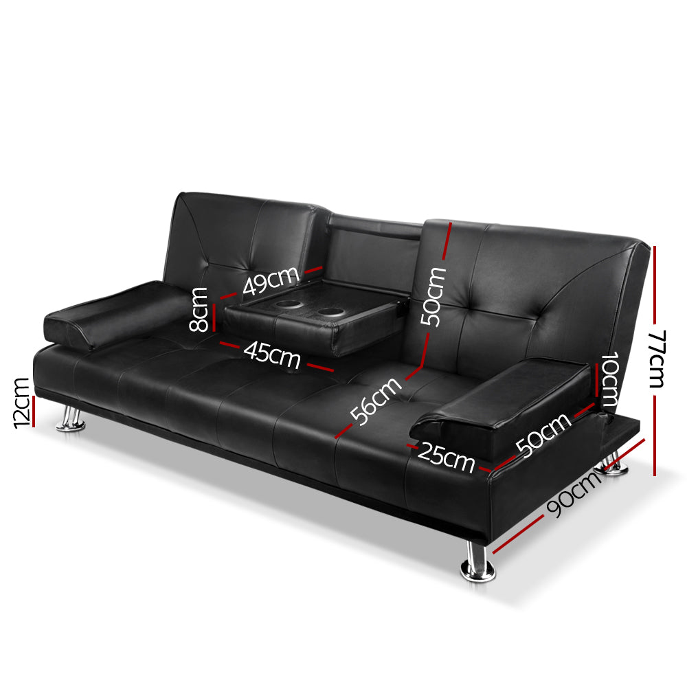 Valera Leather Sofa Bed – Black – 3 Seaters