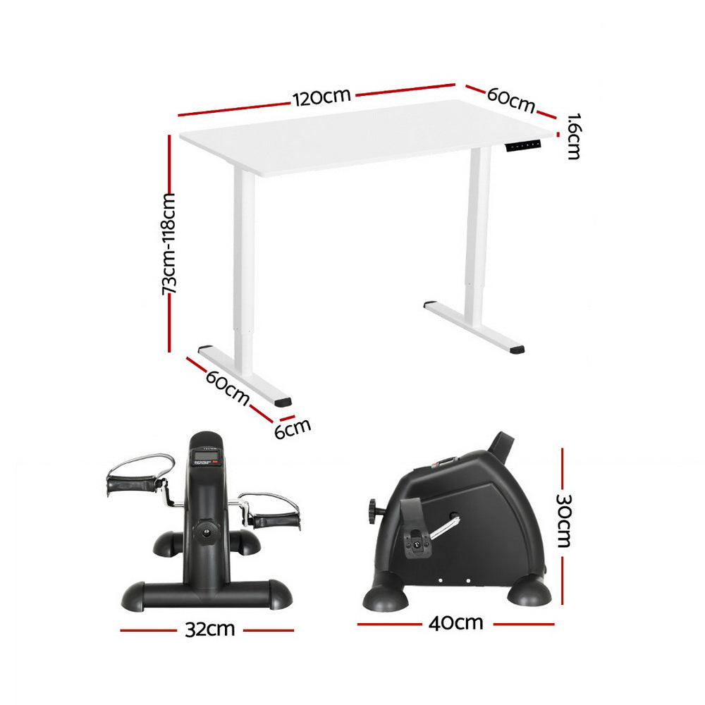 Linden Electric Standing Desk with Exercise Bike – White – 120 cm