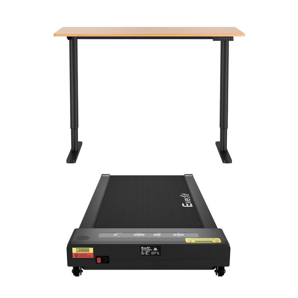 Kaplan Electric Treadmill Desk Combo – Black & Natural Wood – 120 cm