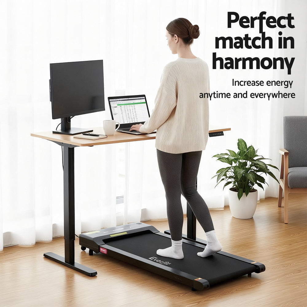 Kaplan Electric Treadmill Desk Combo – Black & Natural Wood – 120 cm
