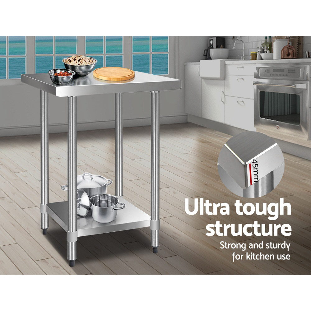 Meridian Stainless Steel Kitchen Bench – Silver – 610 x 610mm