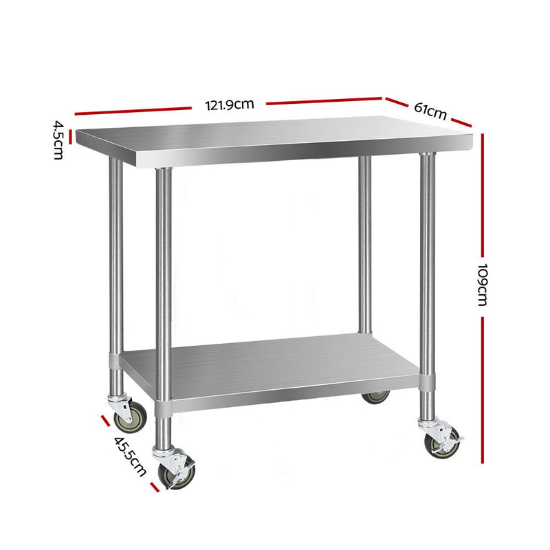 Stainless Steel Kitchen Bench with Wheels – 1219x610mm