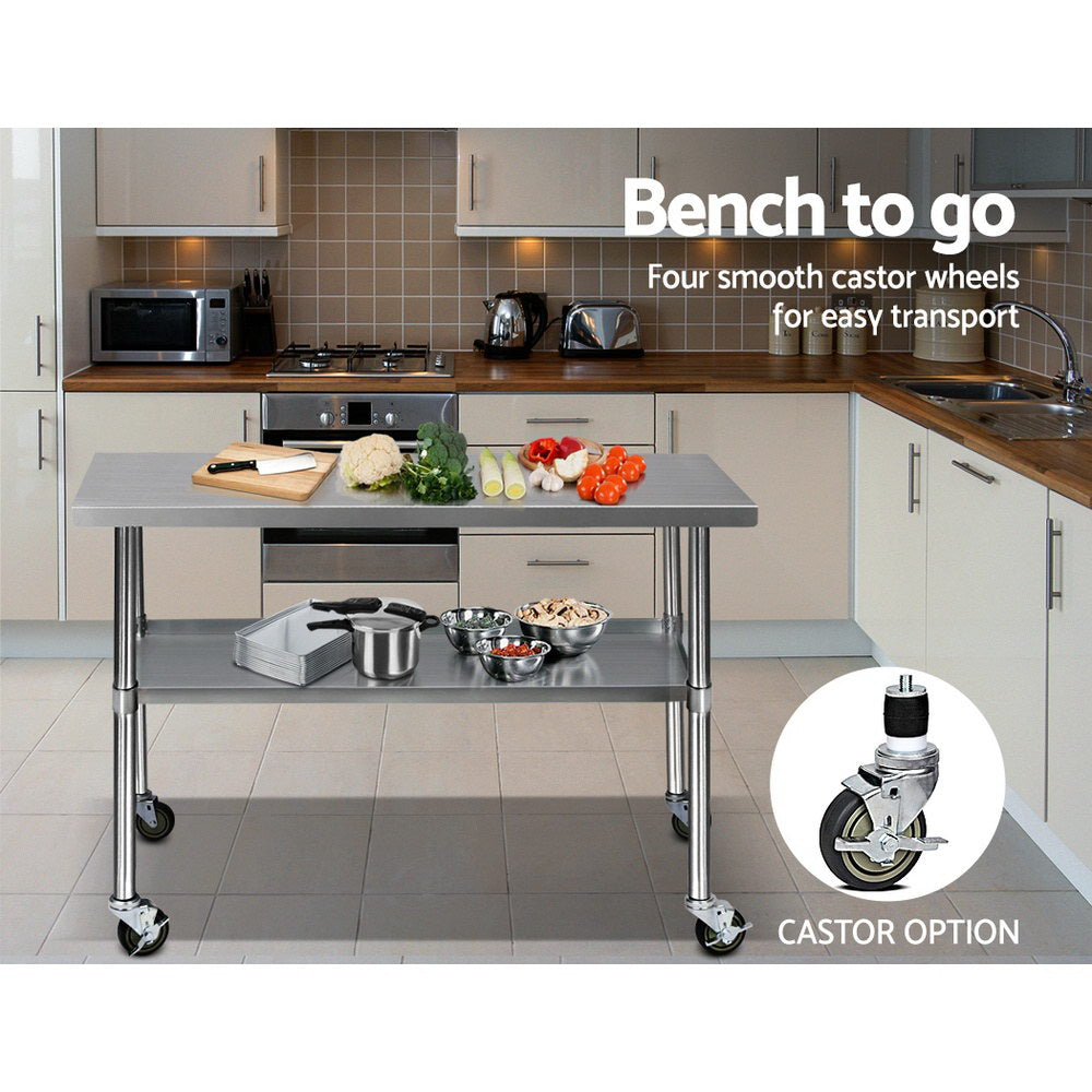Brookdale Mobile Kitchen Bench with Wheels – Silver – 1219 x 610mm