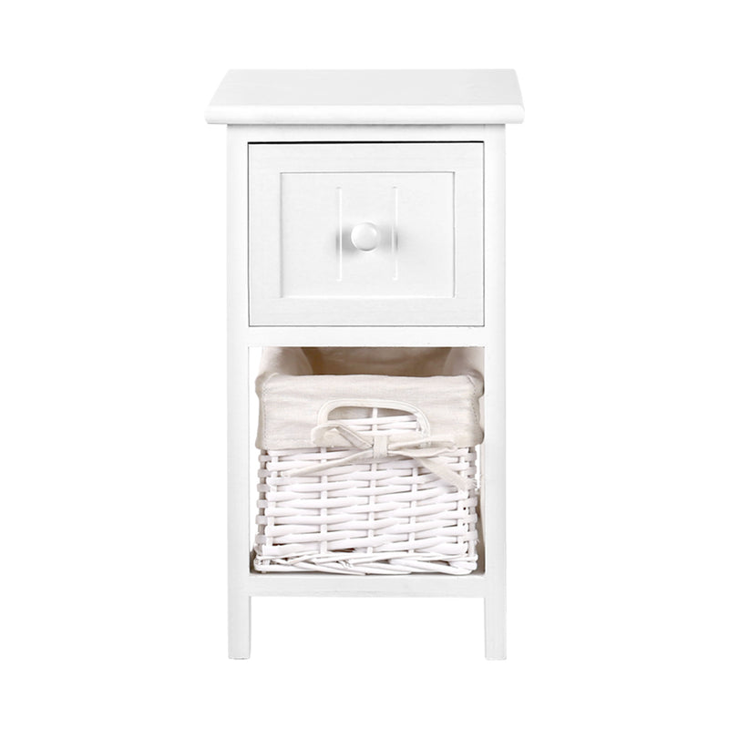 Set of 2 - Rustic Bedside Table Drawer with Basket - White