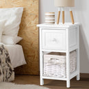 Bedside Table 1 Drawer with Basket Rustic White X2