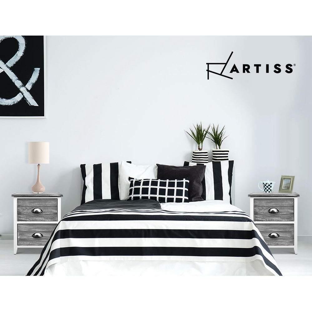 Sage Vintage Bedside Tables – Grey – Set of 2