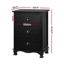 3 Drawers Vintage Bedside Table - Black