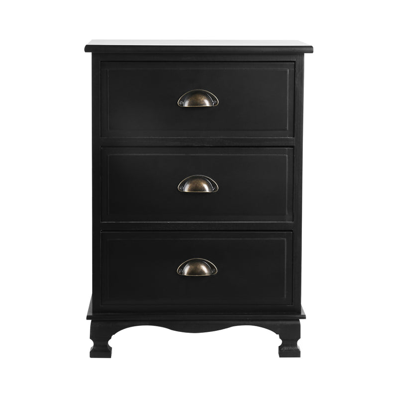 3 Drawers Vintage Bedside Table - Black