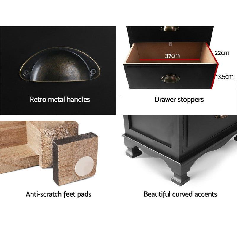 3 Drawers Vintage Bedside Table - Black