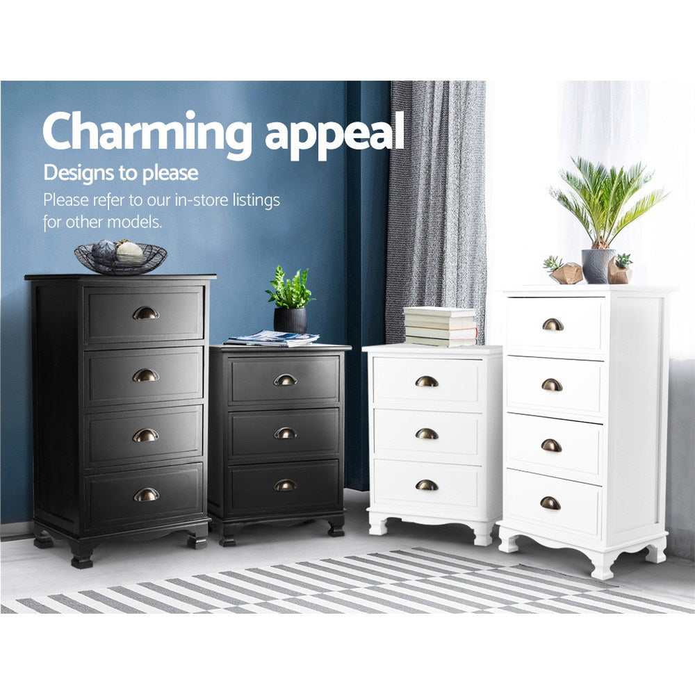 Cordelia Vintage Bedside Table – Black – 3 Drawers