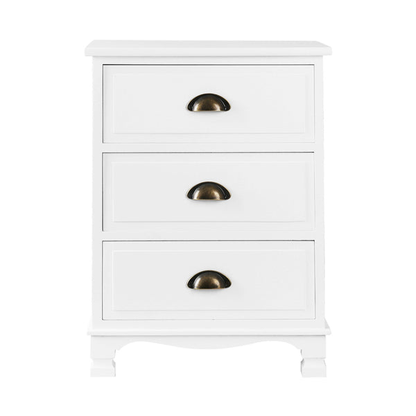 3 Drawers Vintage Bedside Table - White