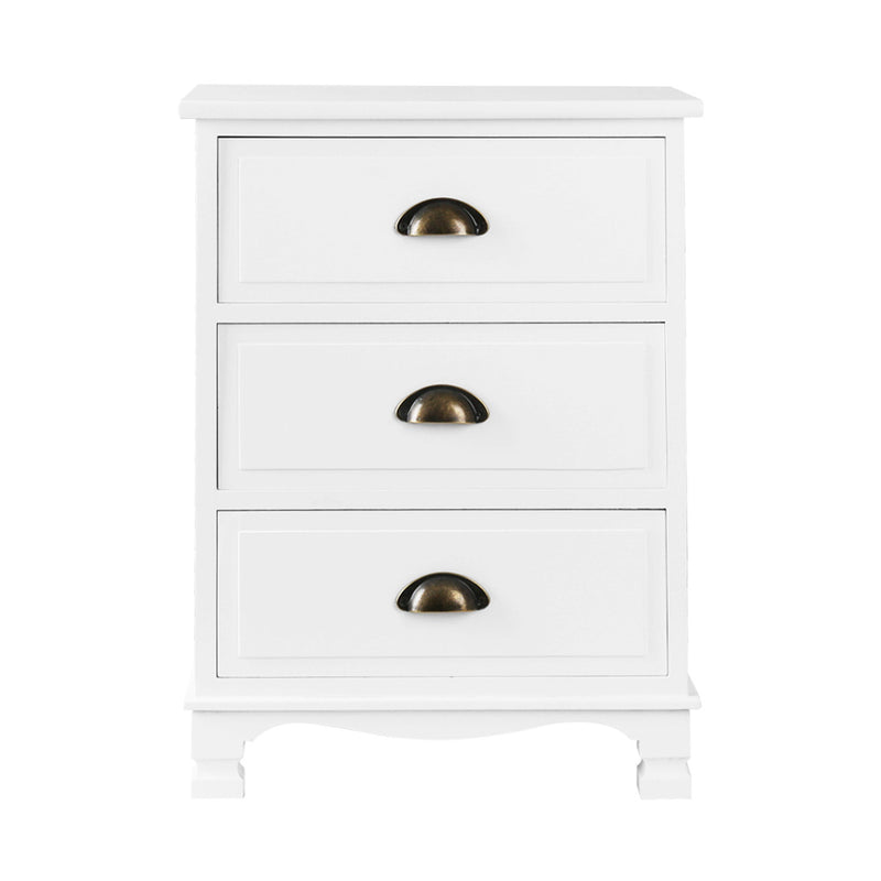 3 Drawers Vintage Bedside Table - White