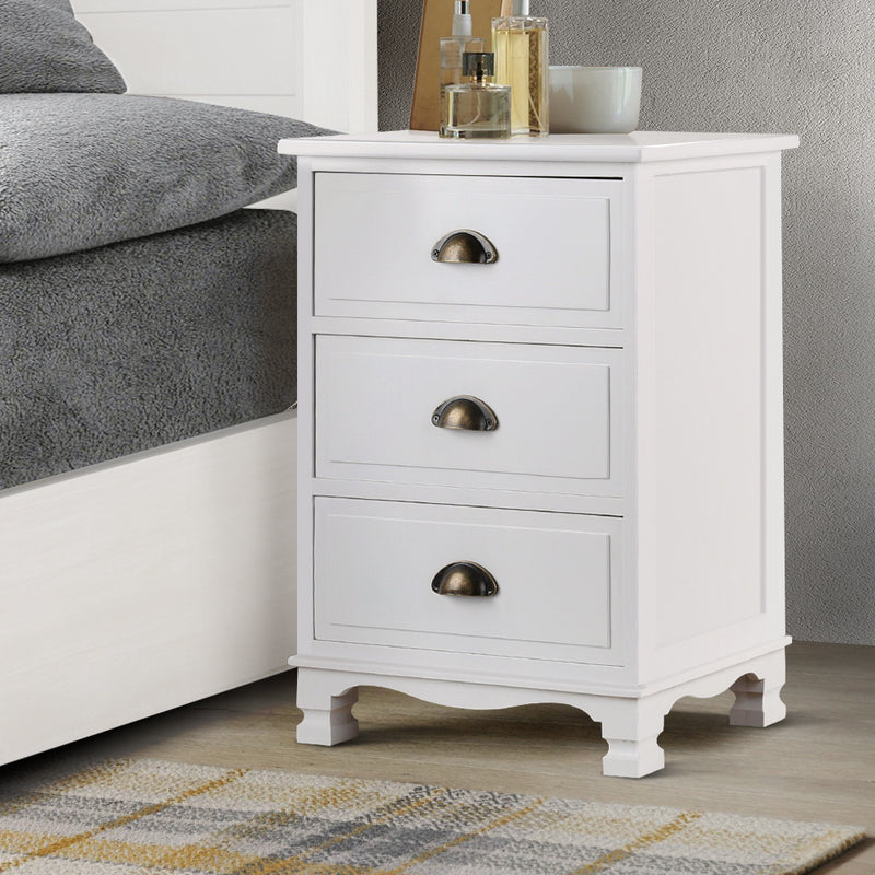 3 Drawers Vintage Bedside Table - White