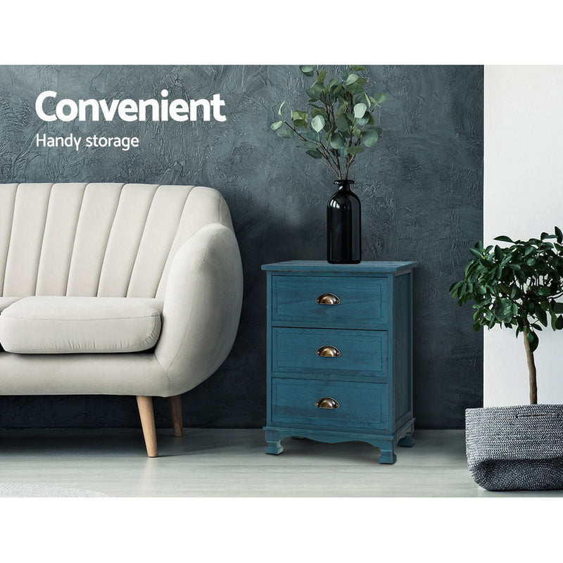 3 Drawer Vintage Bedside Table - Blue