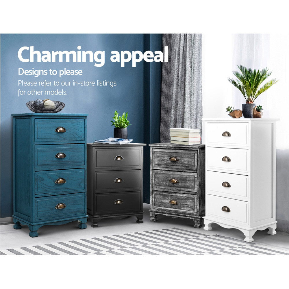 Marlowe Vintage Bedside Table – Blue – 3 Drawer