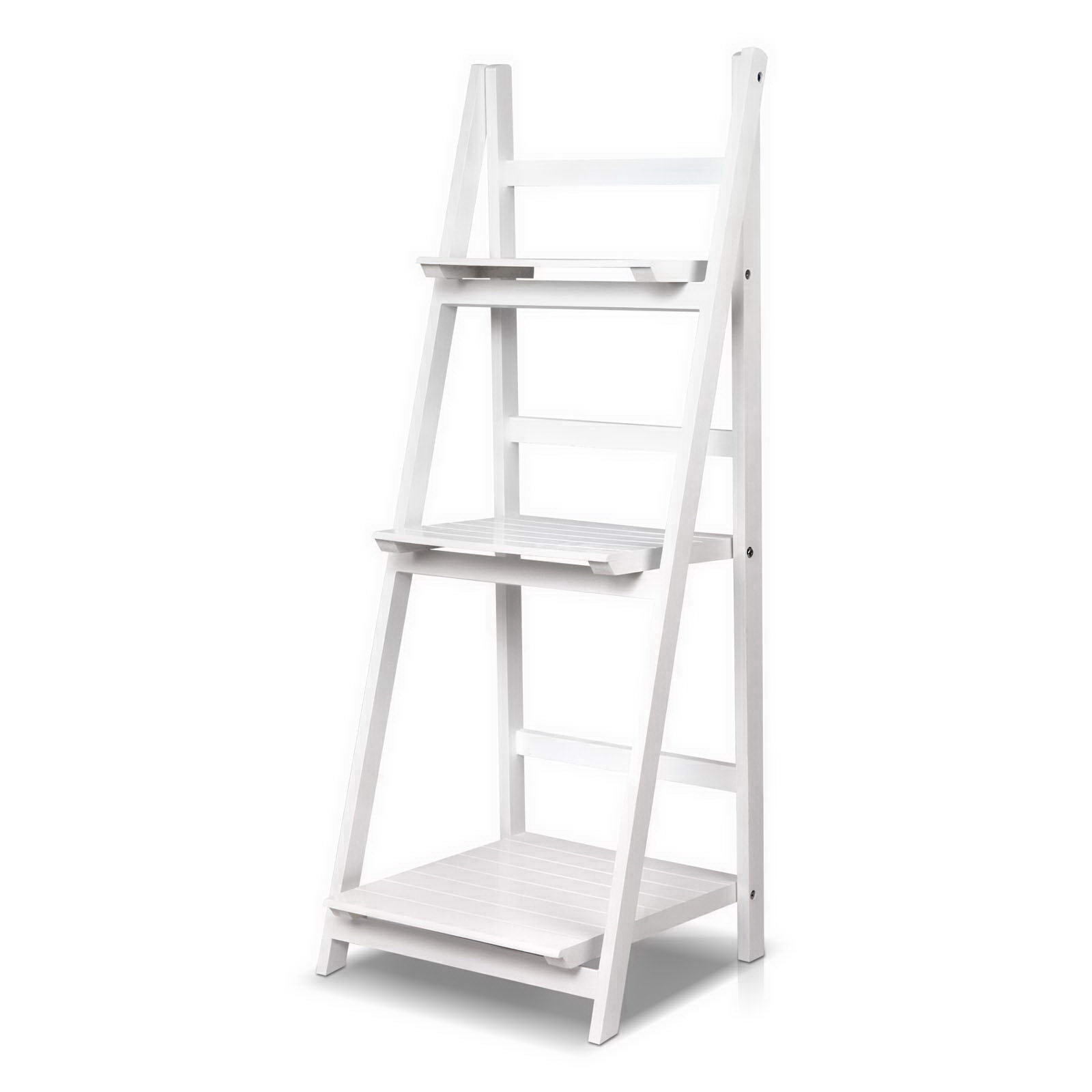 Zane Corner Ladder Shelf – White – 3 Tier