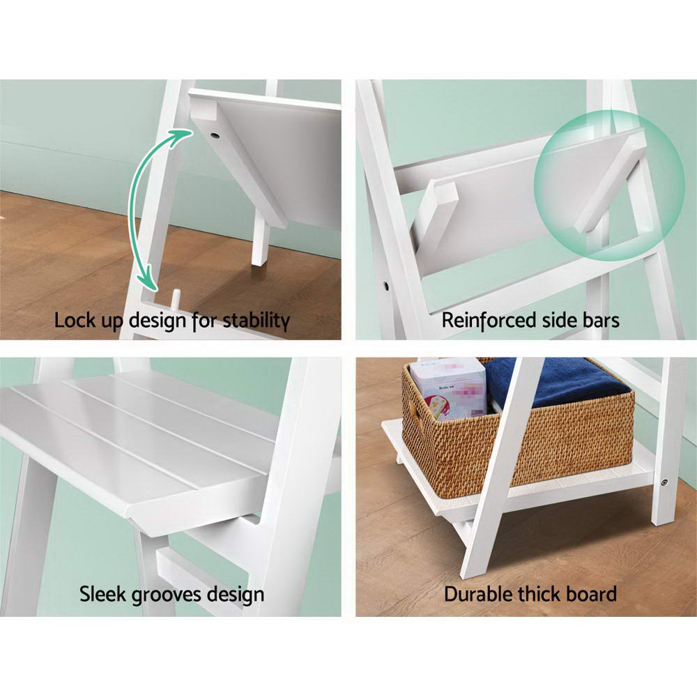 Zane Corner Ladder Shelf – White – 3 Tier