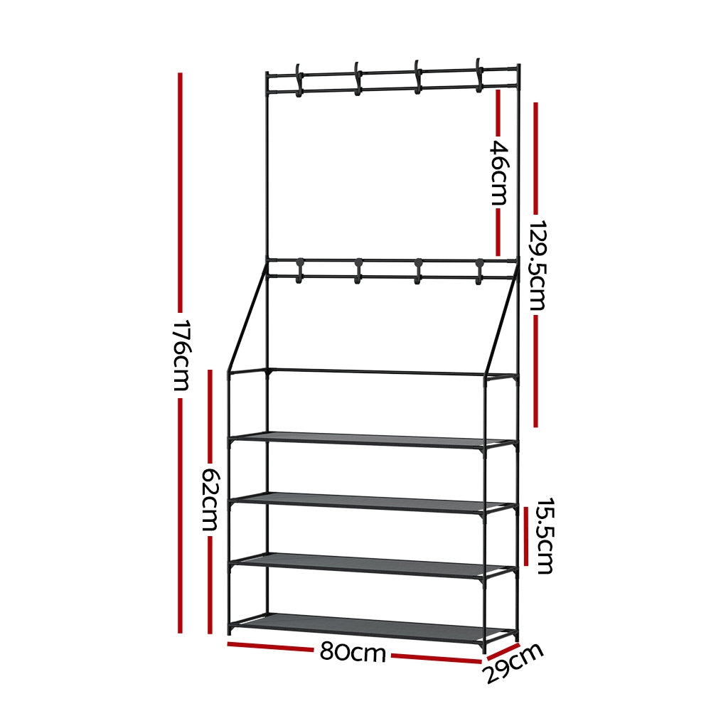 Halston Hall Tree & Shoe Rack – Black – 16 Pairs