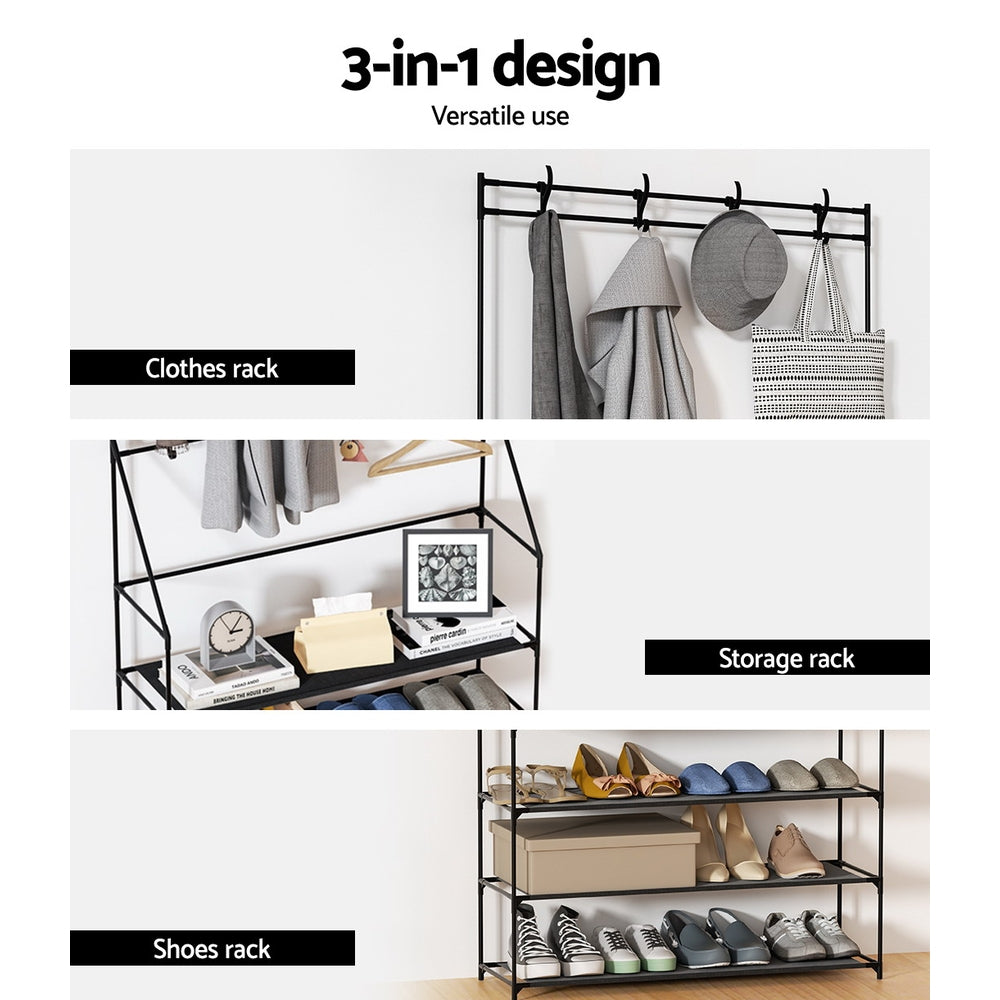 Halston Hall Tree & Shoe Rack – Black – 16 Pairs