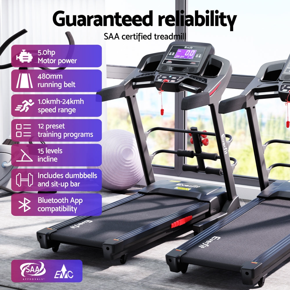 Kairo Electric Treadmill with Sit Up Bar – Black – 48 cm