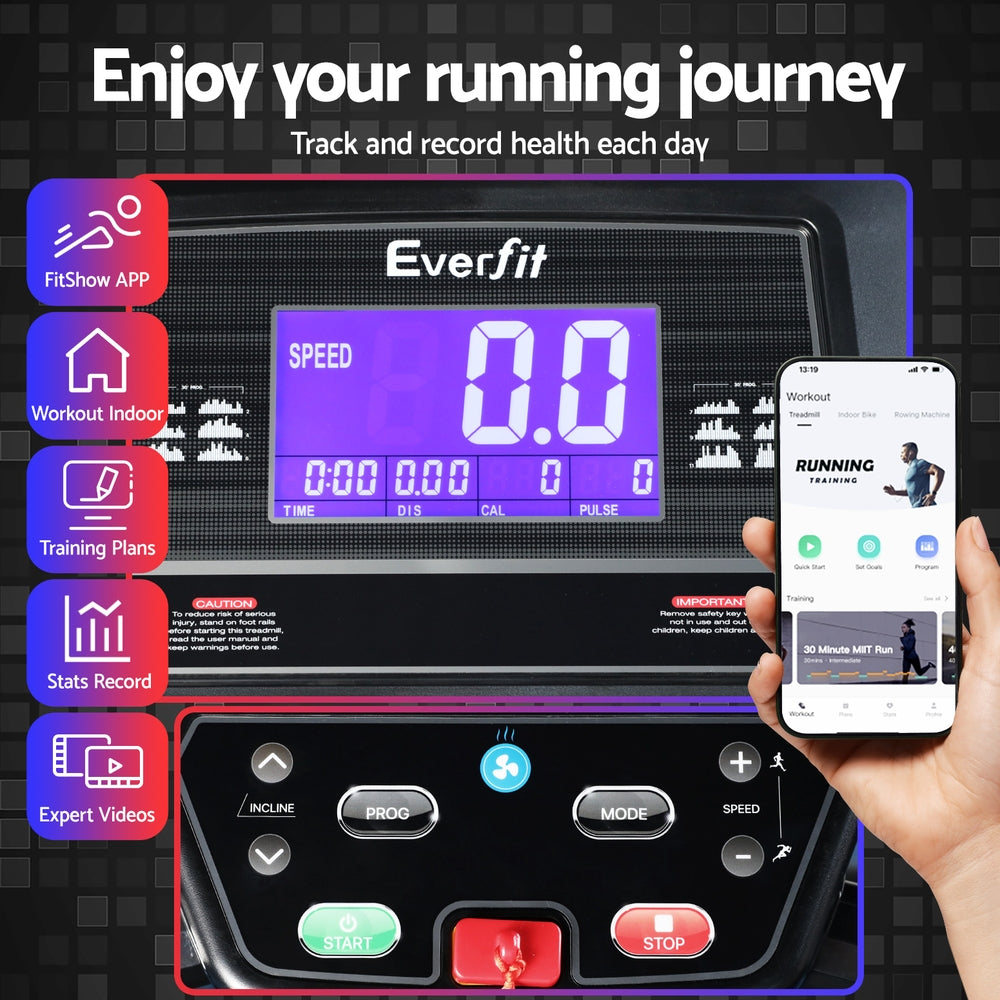 Kairo Electric Treadmill with Sit Up Bar – Black – 48 cm