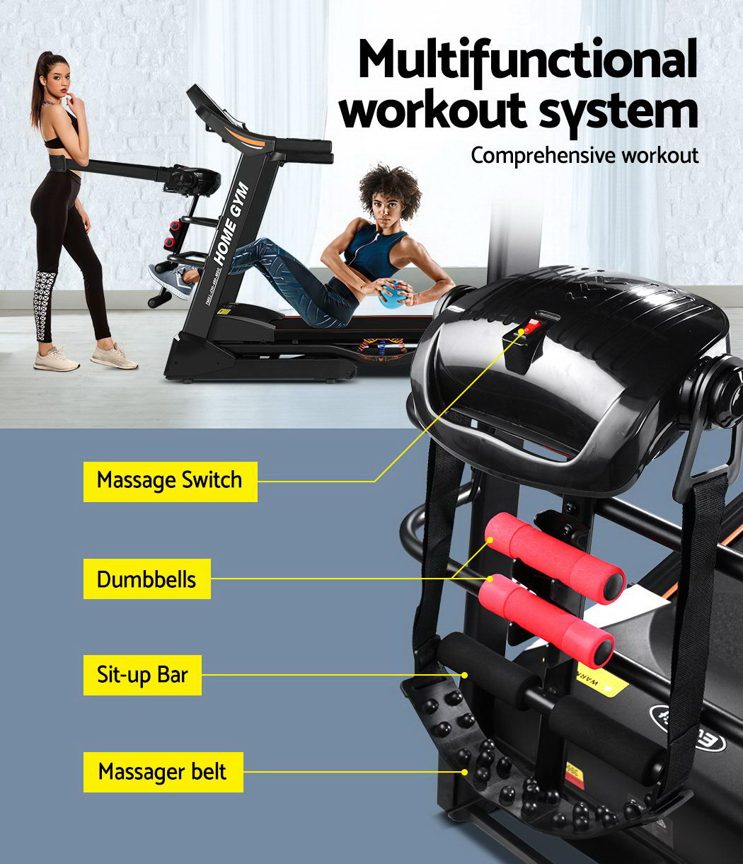 Nexus Electric Treadmill with Massager – Black – 48 cm Belt