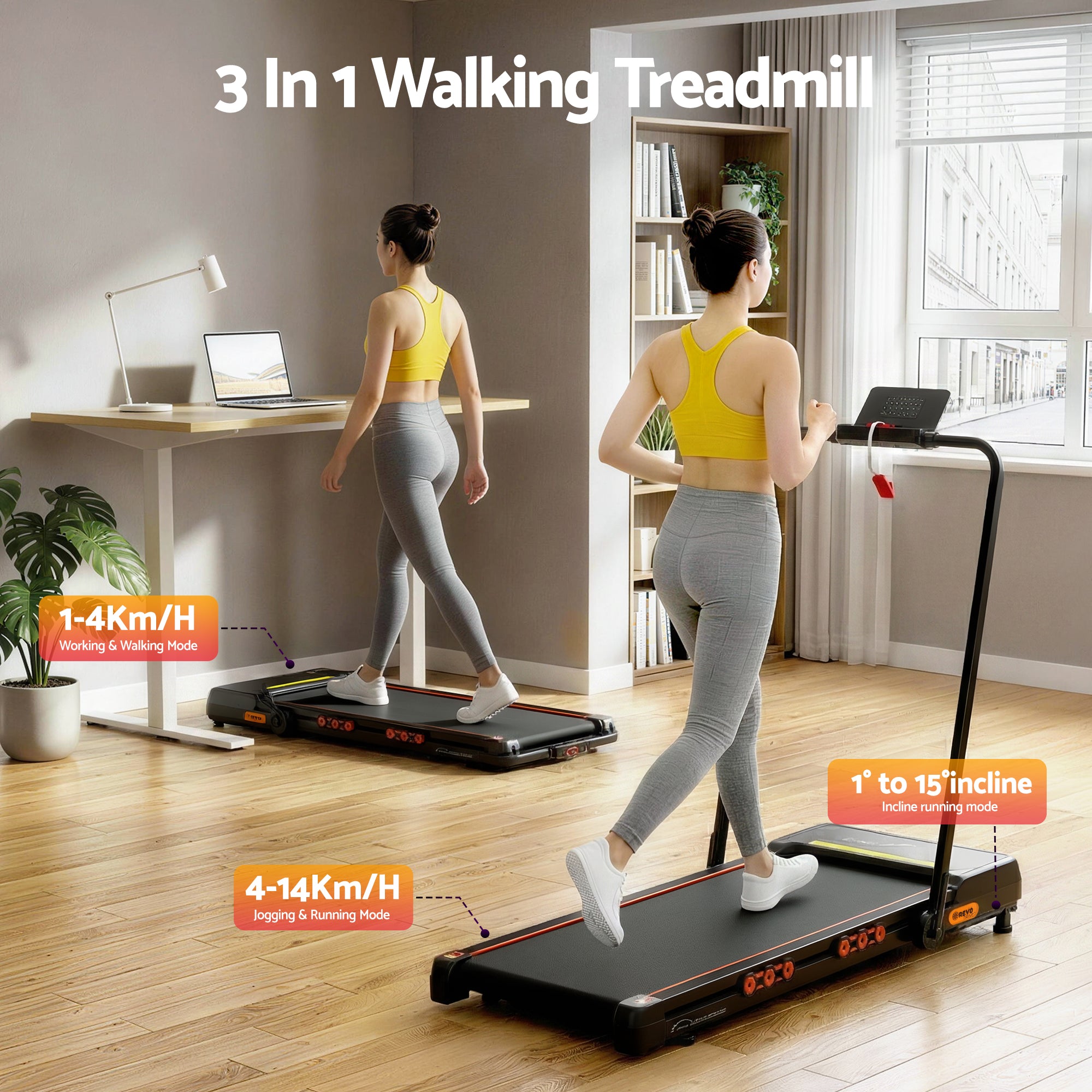 Serano Electric Walking Pad Treadmill with Auto Incline – Black – 41 cm