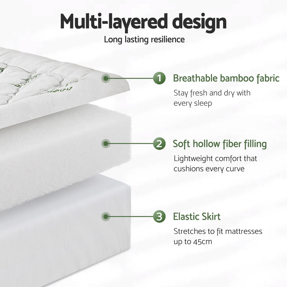 Caspian Bamboo Mattress Topper – White – King Single