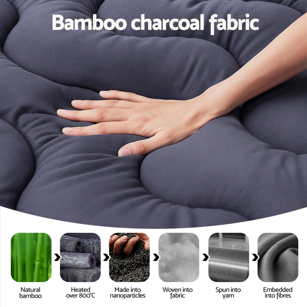 Nora Bamboo Charcoal Mattress Topper – Grey – King Single
