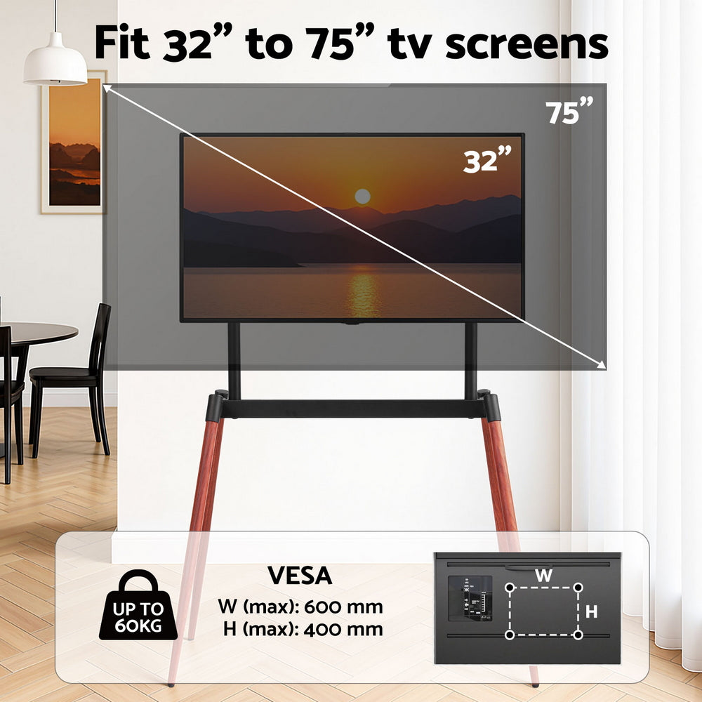 Cove TV Stand Floor Easel – Black & Walnut – 32-75 inch